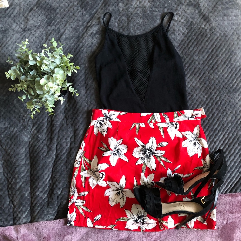 Forever 21 Red Floral Skirt